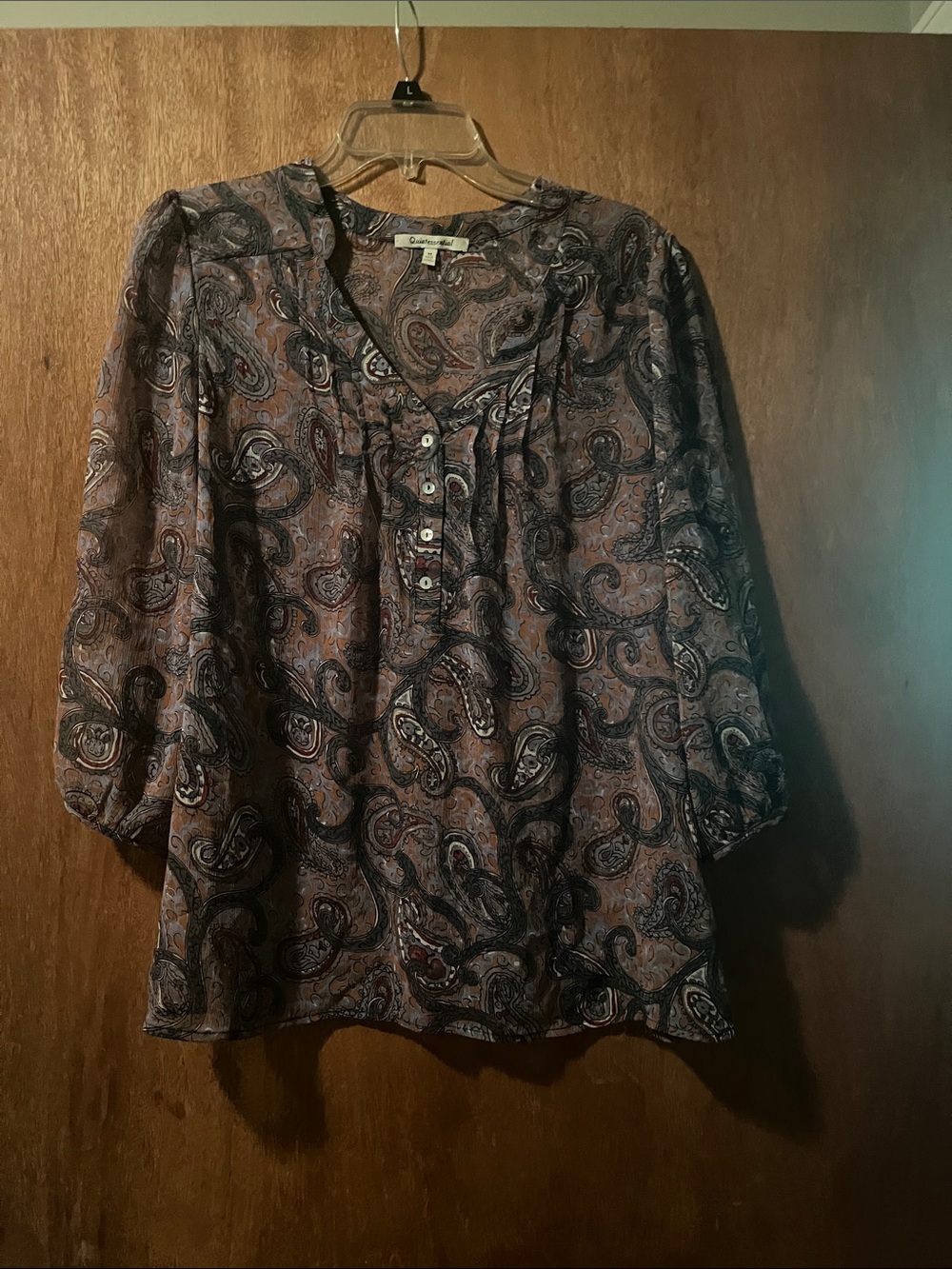 Caslon Paisley Button-Front Peasant Blouse in gray